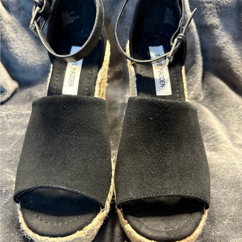 Steve Madden Black Espadrilles with Ankle Strap and Platform Sole